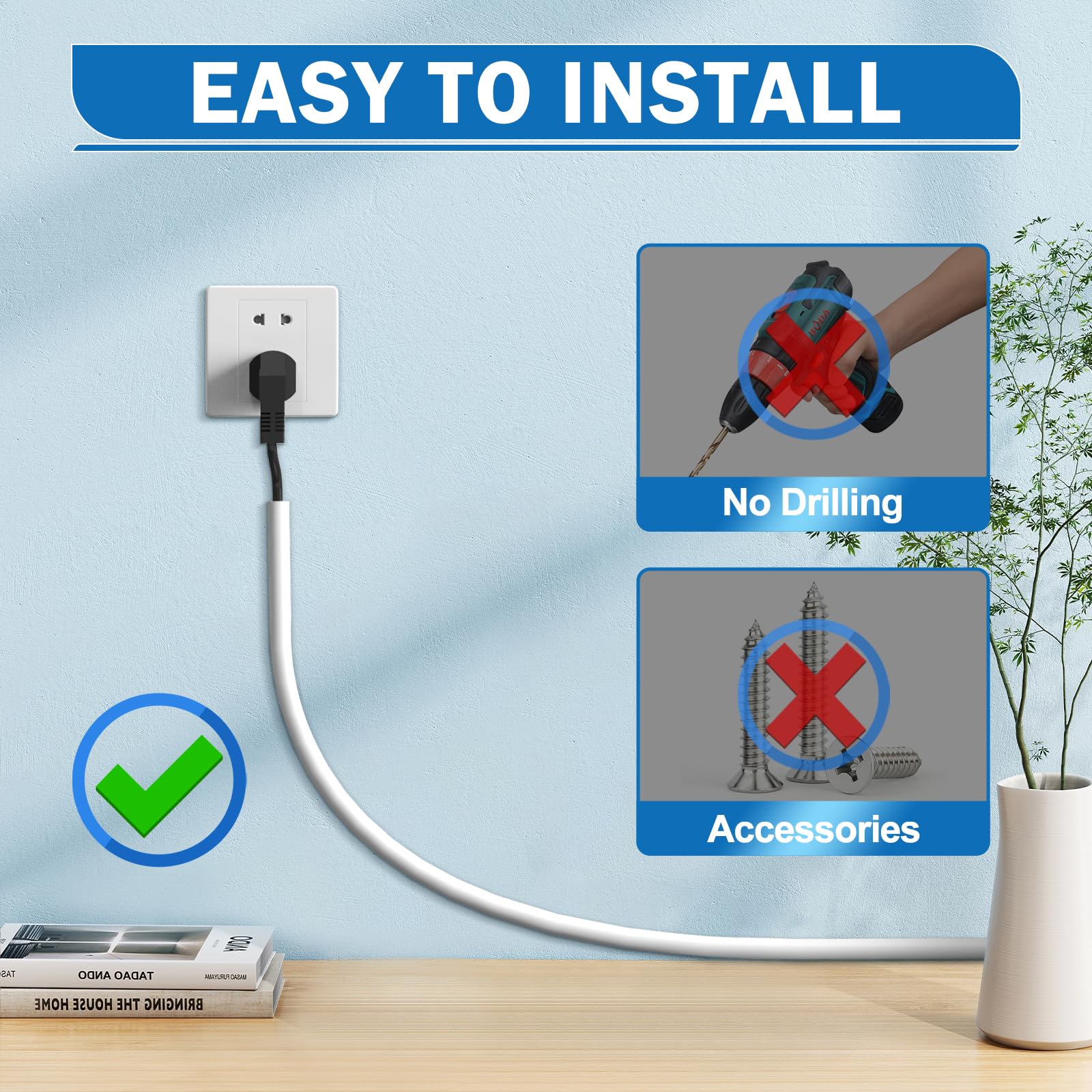 Uomtfai Wall Cord Hider 78 Inch   Self Adhesive Wire Cover Raceway For Walls, Flexible Pvc Cable Concealer For Home And Office,